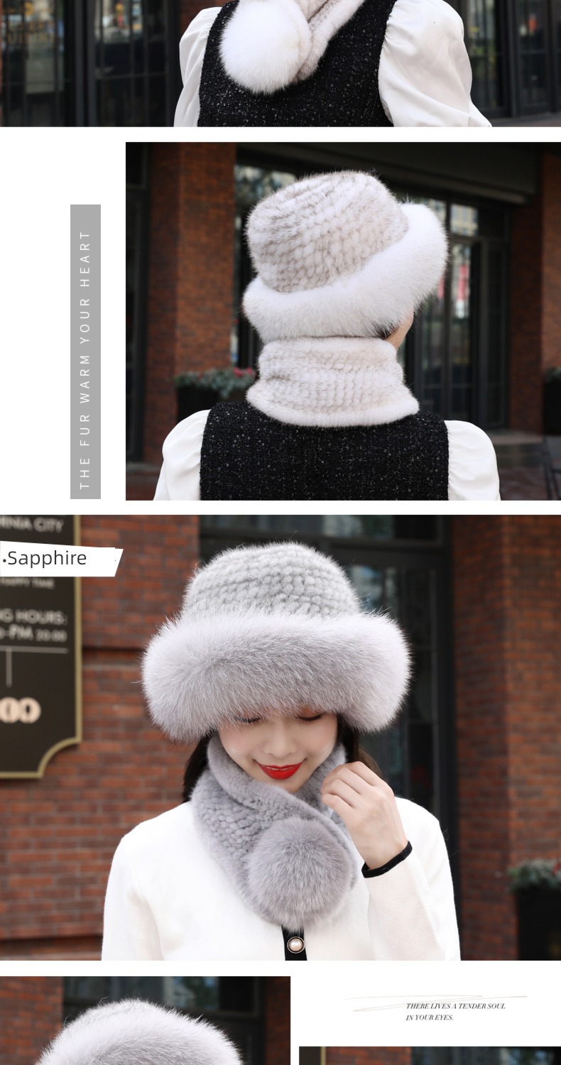 Lei Xuan weave Fox  Mink skin female suit Hat