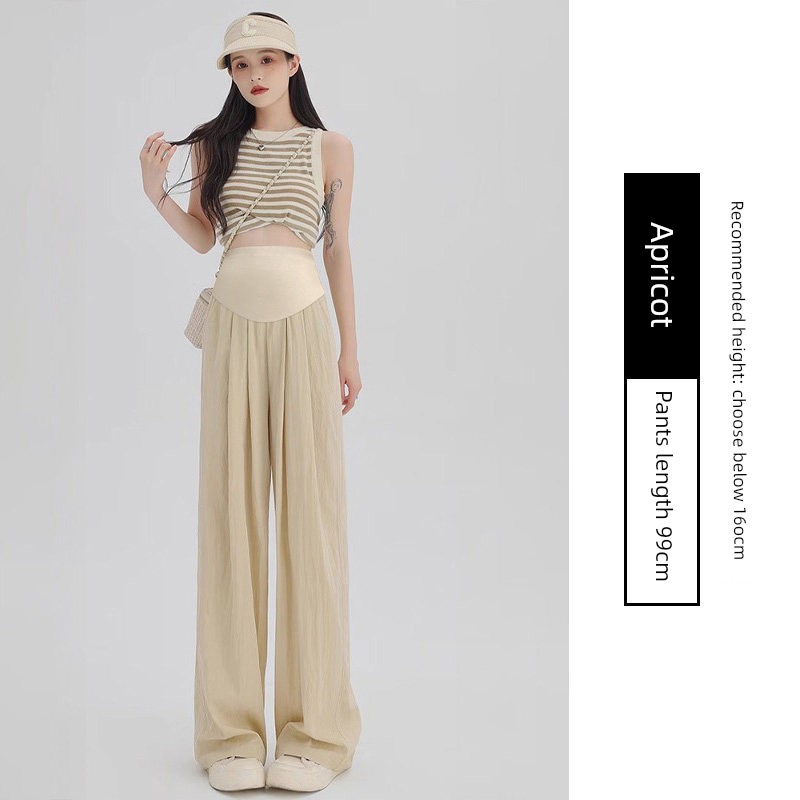 Maternity Pants for Summer, Thin Style, New Long Pants for Petite Women, Ice Silk Wide-Leg Pants, Plus-Size Maternity Wear, Autumn Pants — 3