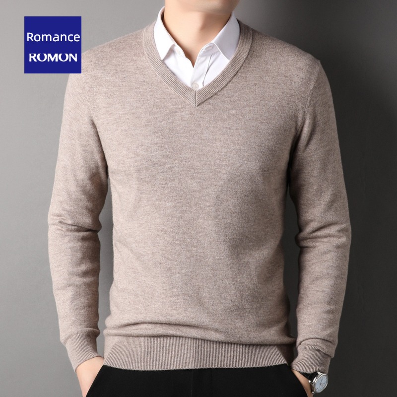 Romon Thick style V-neck comfortable keep warm Solid color cardigan