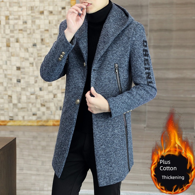 Autumn and winter Medium and long term Korean version trend Wool Windbreaker
