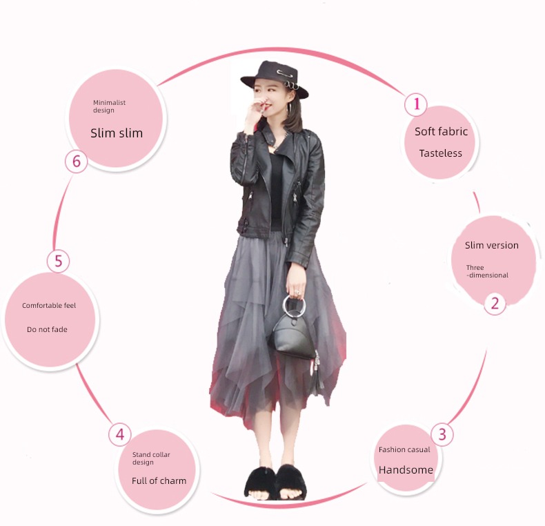 fashion Close your waist have cash less than that is registered in the accounts PU skin black Little coat Jacket