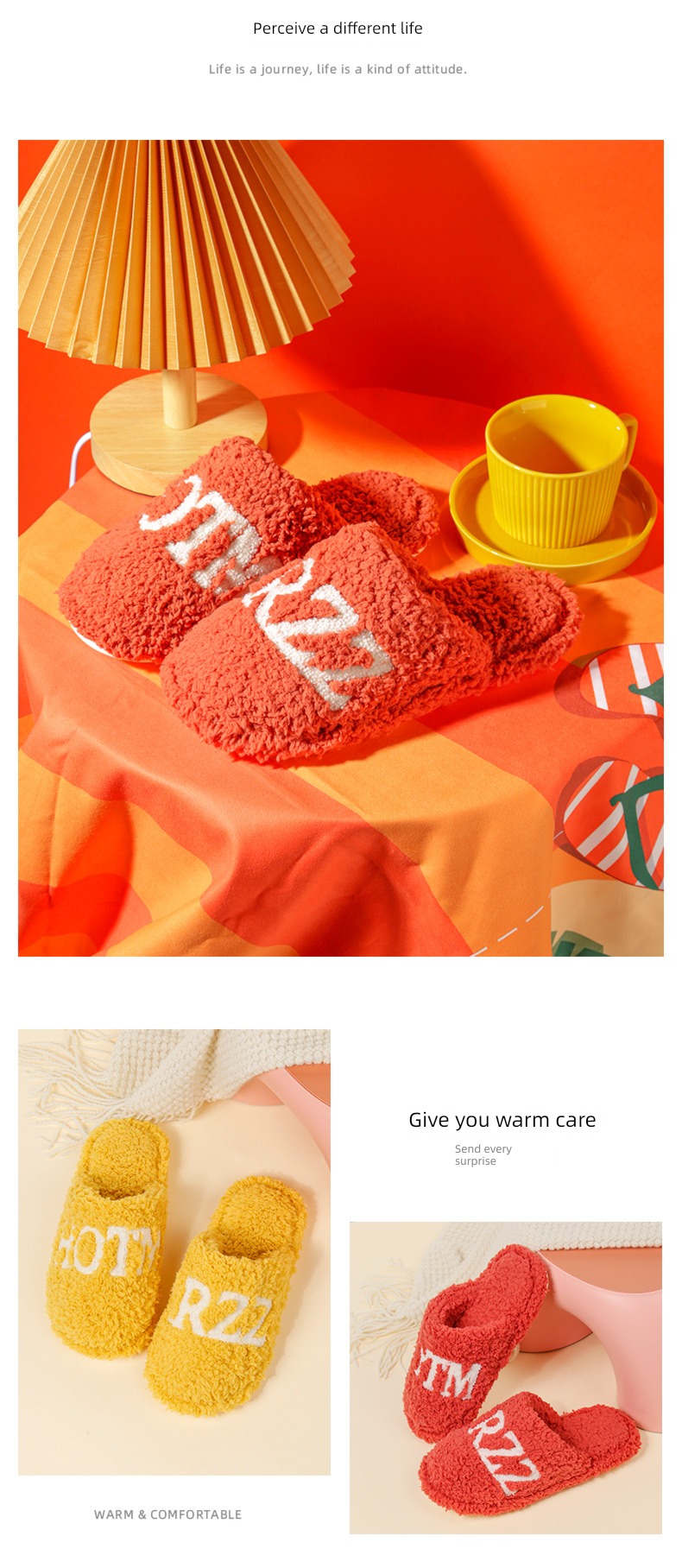 HEMA keep warm household Plush Baotou Autumn and winter Cotton slippers