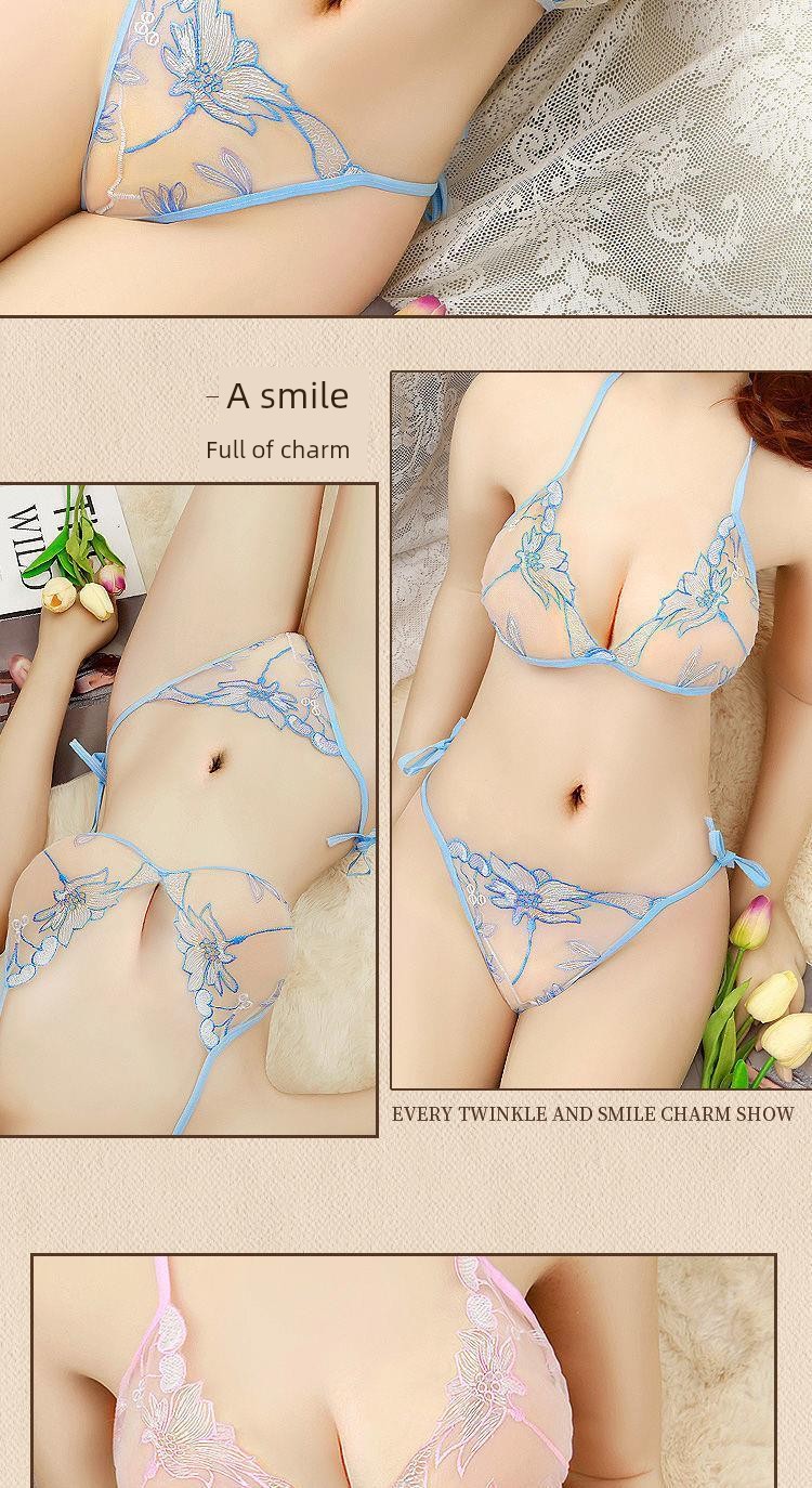 Sexy Lingerie for Women with Small Busts, French-Style Push-Up, Side Breast Gathering, Lace Hollow-Out, Pure Desire Style Bra and Thong Set — 11