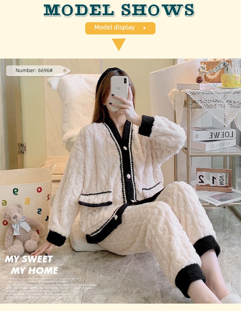 Flannel female Autumn and winter Long sleeve thickening Sweet pajamas