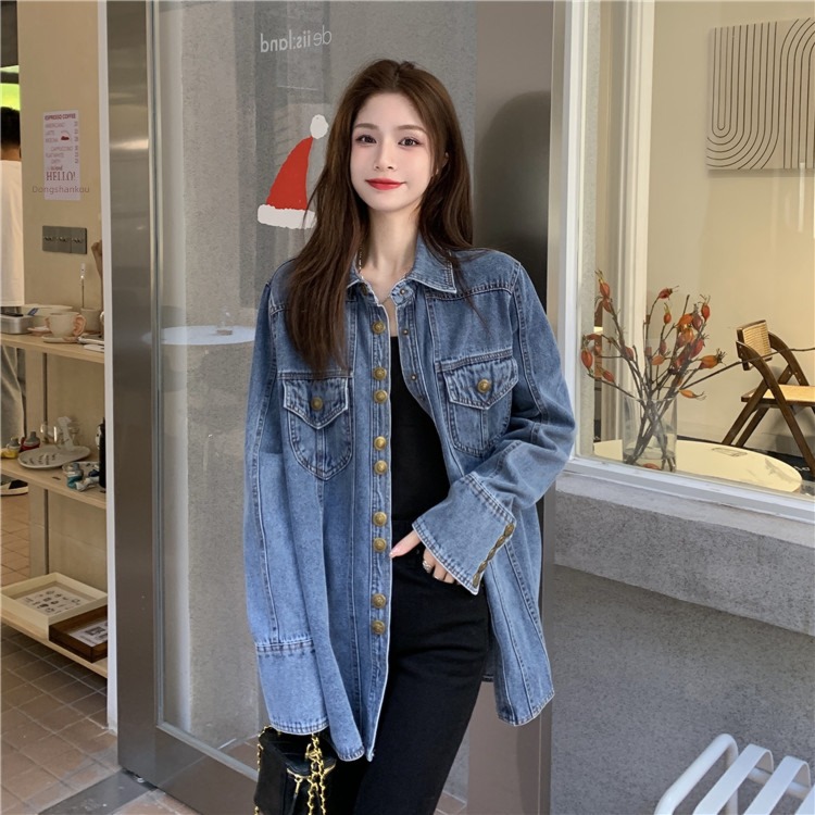 loose coat female Spring and Autumn unique chic cowboy shirt