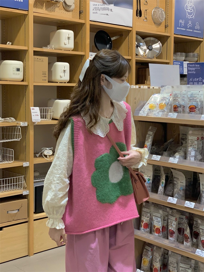 Overlapping wear Doll Collar collocation Vest Girlhood Sweater