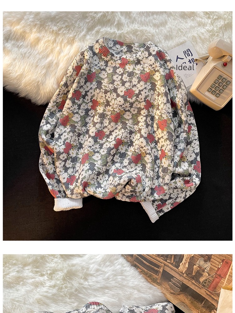 ins Retro Hong Kong flavor Broken flower easy handsome sweater