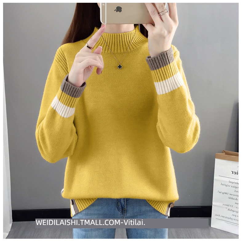 Half high collar easy Plush thickening knitting ma'am sweater