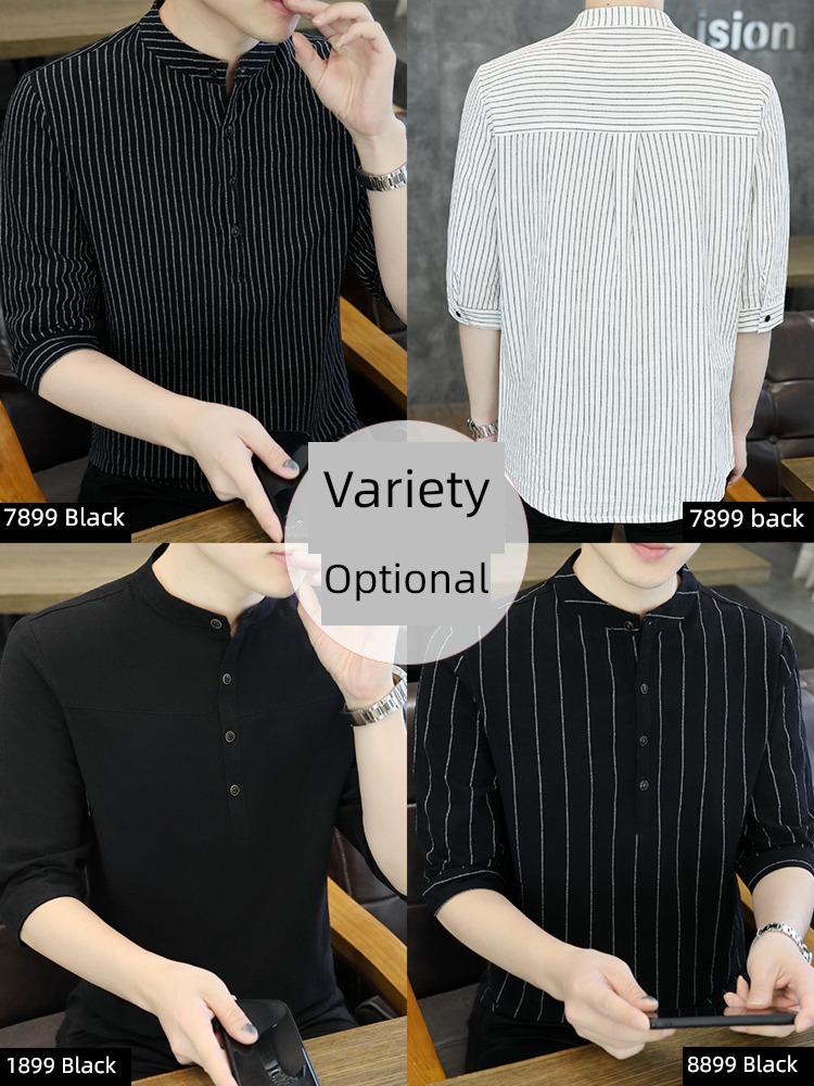 man Chaopai leisure time stripe stand collar jacket Chinese tunic suit
