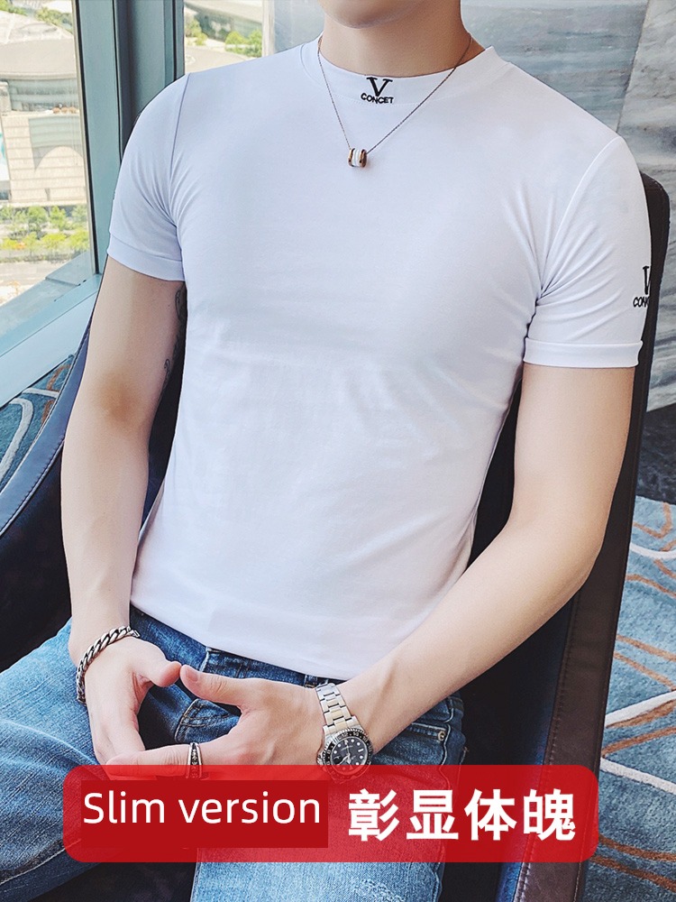 man Korean version Solid color Undershirt Tight fitting Short sleeve T-shirt