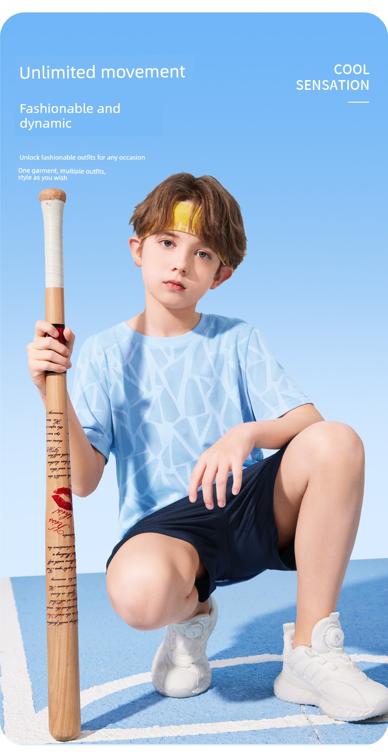 Sports Reebok Kidsren's Suit for Boys 2026 New Ice Silk Quick-Drying Summer Boys' Short-Sleeved Clothes for Older Kidsren — 15