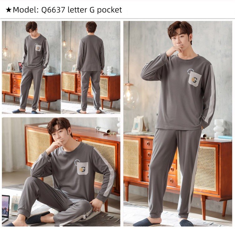 male Long sleeve Cotton Big size Autumn  summer suit pajamas