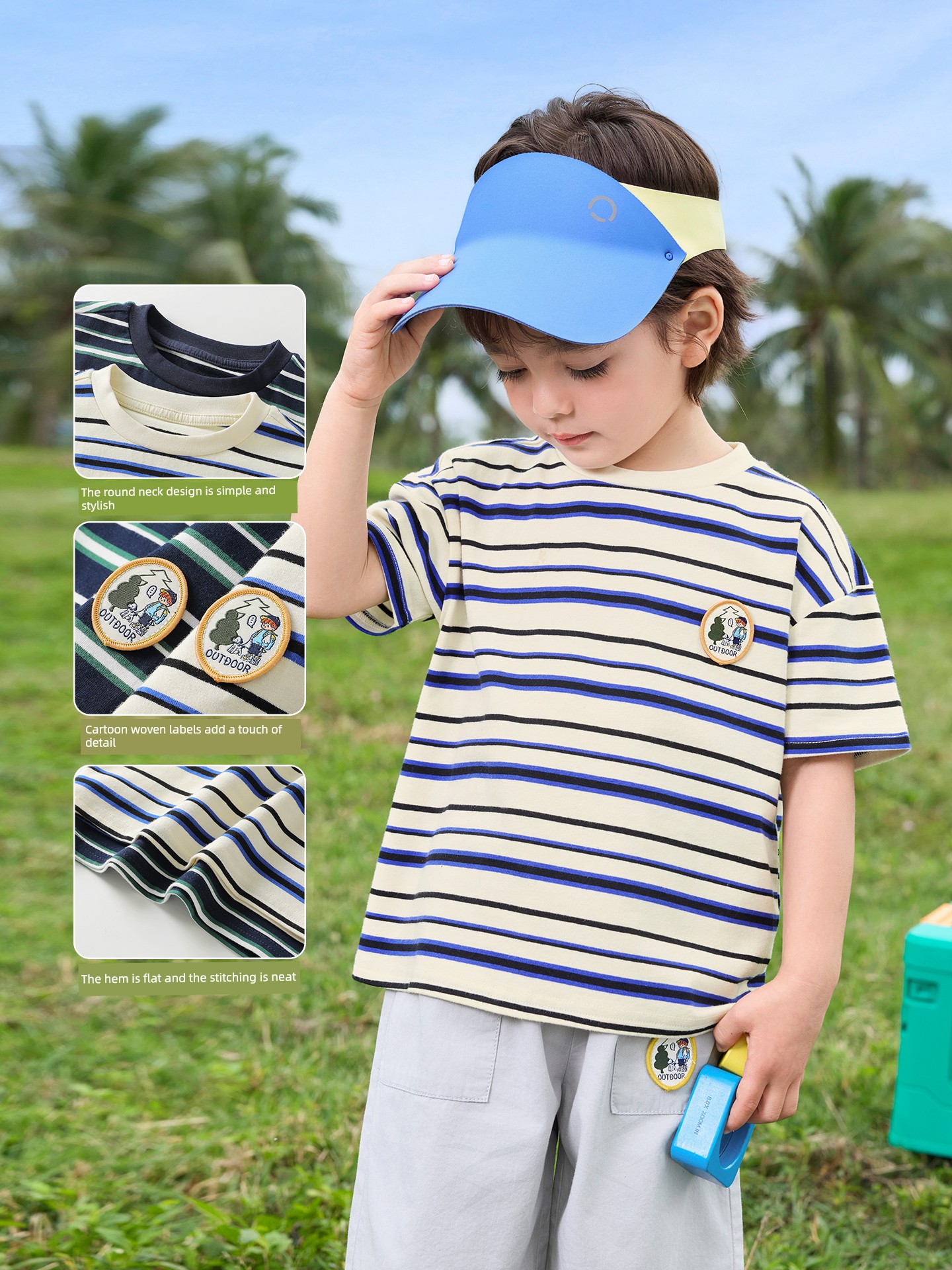 Boys' Color-Block Striped Short-Sleeve T-Shirt Summer Outfit Toddler Half-Sleeve 2026 New Children's Clothing Summer Kids' Top — 2