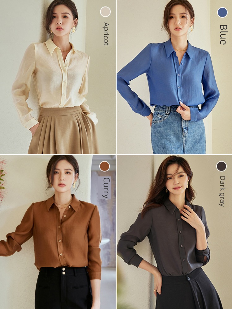 thin silk garment temperament occupation Tencel Lapel Simplicity shirt