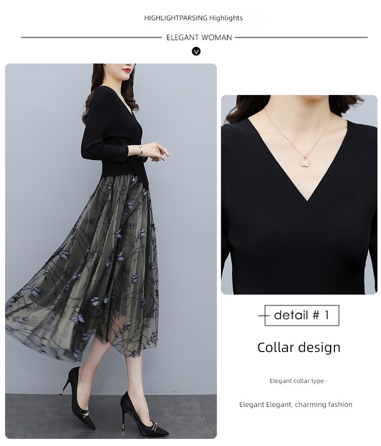 knitting Spring and Autumn V-collar fashion Lay a foundation Medium length skirt