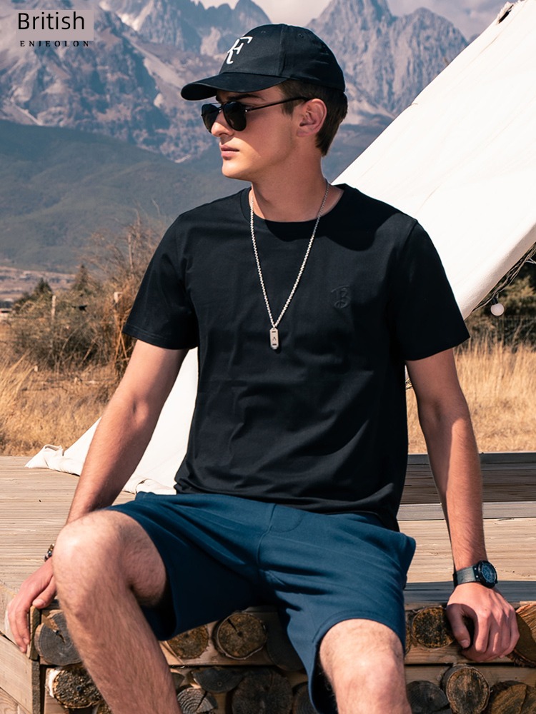 Ying julun   pleasantly cool Smooth   pure cotton man Self-cultivation Simplicity Show thin Short sleeve T-shirt Versatile   delicate Hot stamping jacket