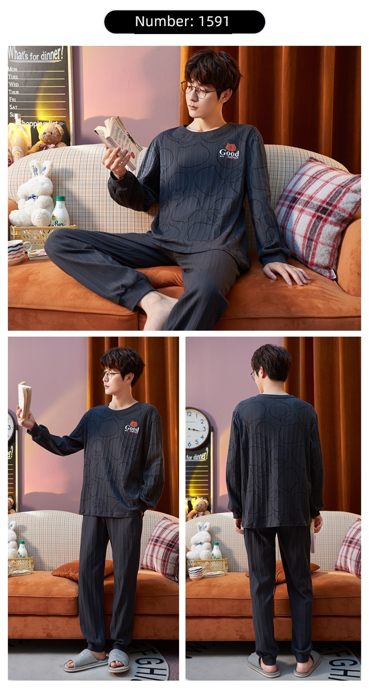 Internet celebrity spring and autumn winter cotton material Pocket bear lovers pajamas