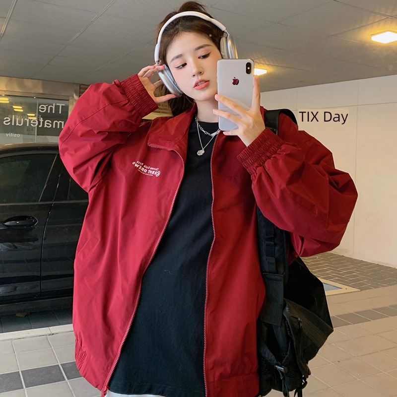 loose coat female Retro gules vintage mlb