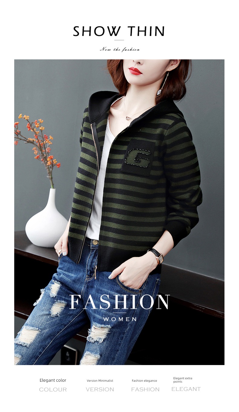 Spring and Autumn knitting Cardigan Korean version easy Hooded sweater