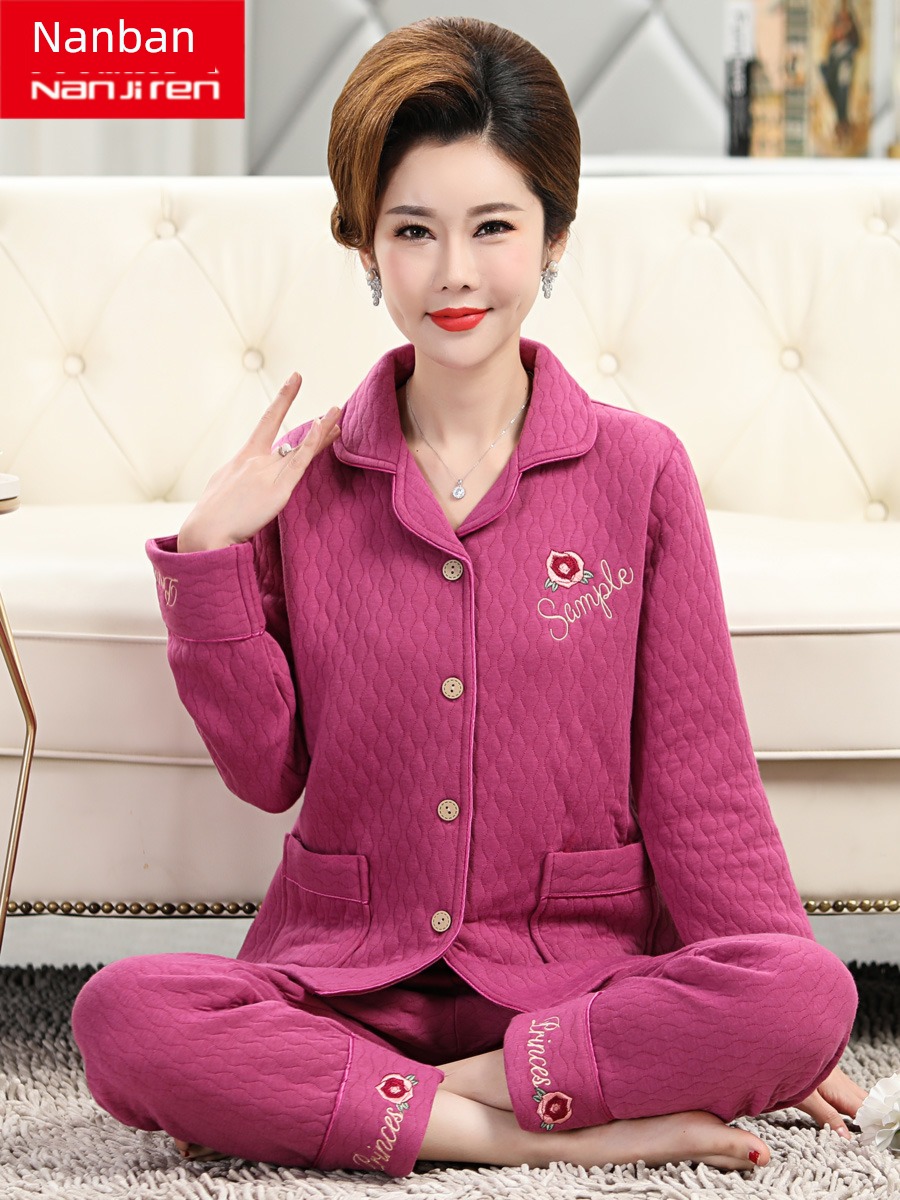 spring and autumn winter interlayer middle age mom thickening pajamas