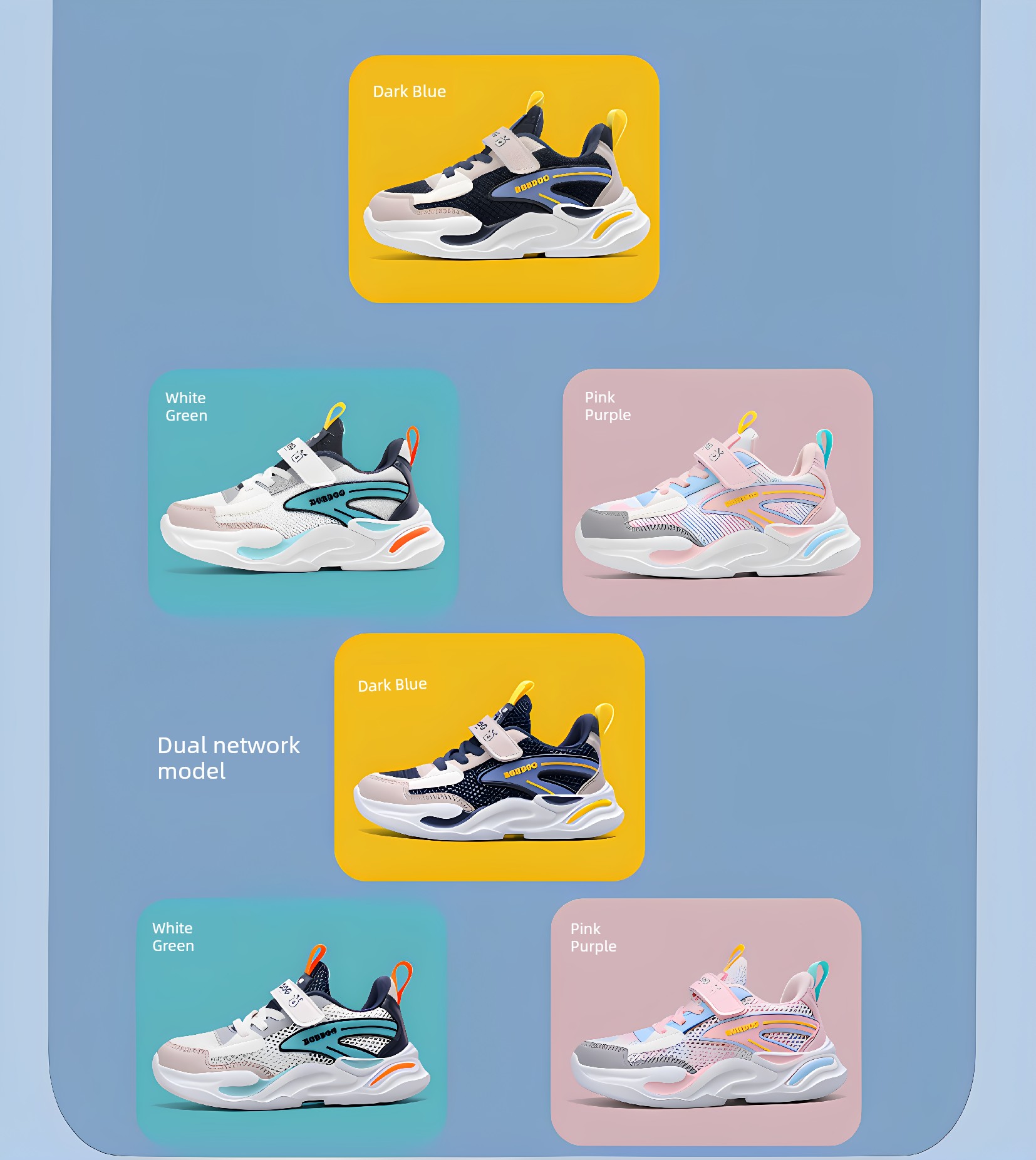 Babudou Boys' 2026 Autumn and Winter Mesh Sports Shoes for Boys and Girls, Non-Slip Soft-Soled Running Shoes with Velcro for Older Children — 9