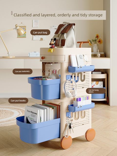 Schoolbag storage rack movable trolley book storage tool for home multi-layer office desk storage rack