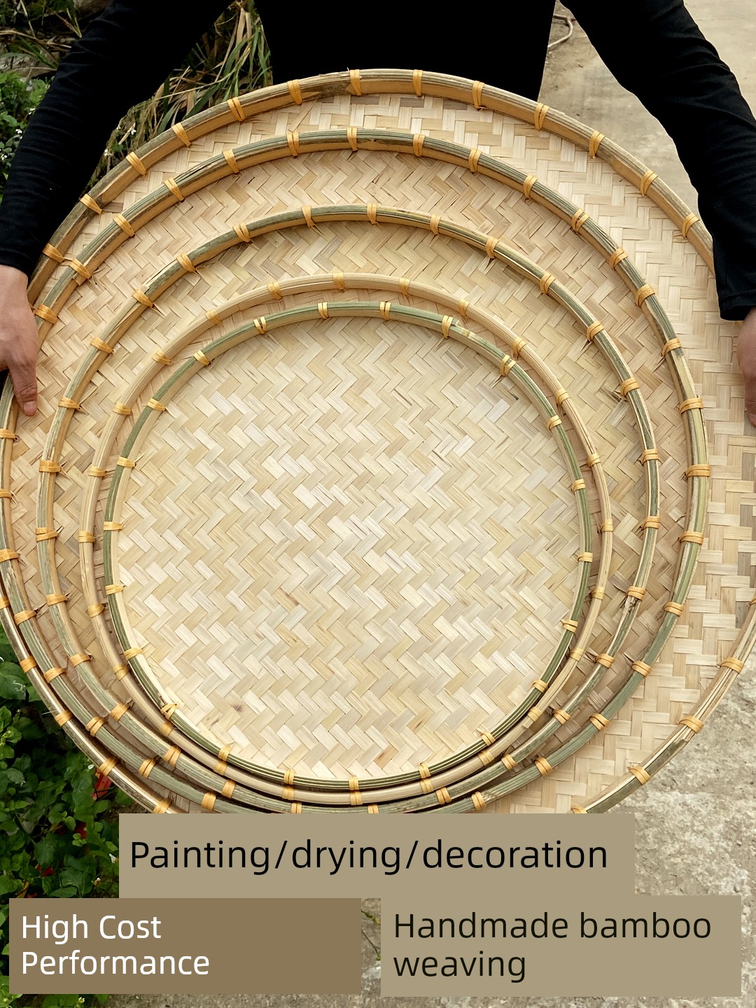 Bamboo Weaving Dustpan, Traditional Handmade Bamboo Weaving Round Drying Basket, Household Drying Basket for Dry Goods, Bamboo Tray, Bamboo Sieve, Decorative Painting