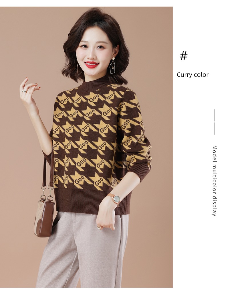 knitting Half high collar Chessboard sweater Foreign style Undershirt