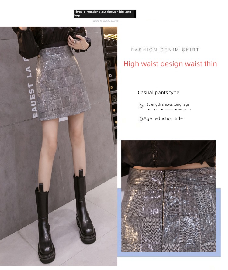 Early autumn High waist Buttocks A word commute Half body skirt