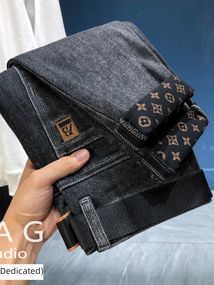 Chaopai high-end Autumn and winter Plush Embroidery printing Jeans