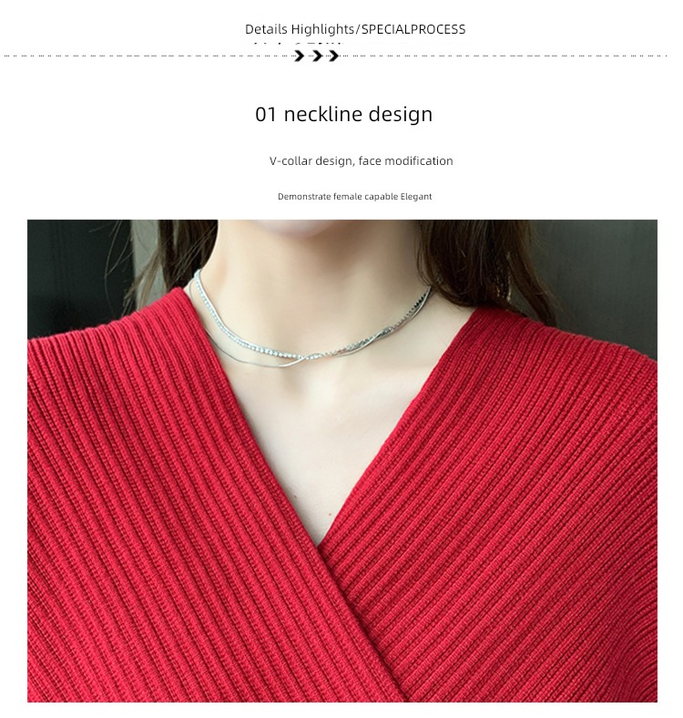 spring and autumn Self-cultivation V-neck gules Show thin Buttocks Knitted skirt
