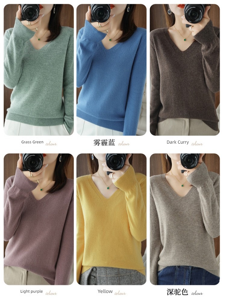 Solid color have cash less than that is registered in the accounts Long sleeve Inner lap Big size Show thin Cashmere sweater