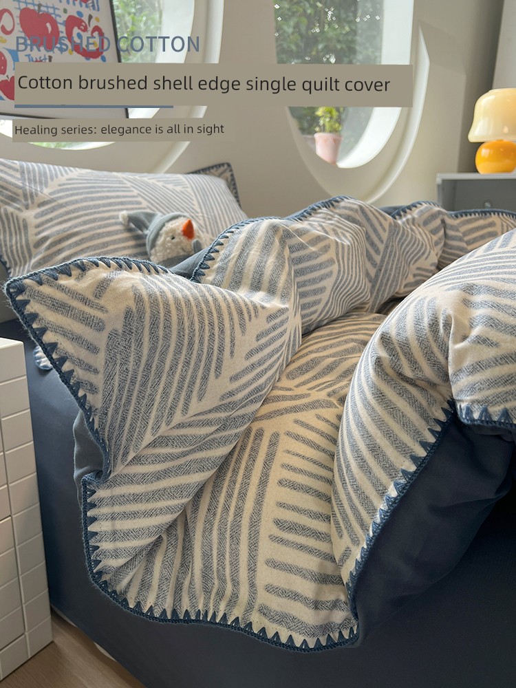 2025 New Thickened Brushed Cotton Duvet Cover Single Piece Pure Cotton 150X200X230 Quilt Cover Autumn and Winter Single Bed a