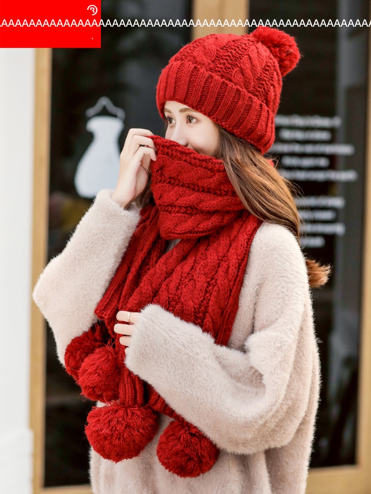 female winter Korean version Versatile Hemp flowers scarf Wool Hat