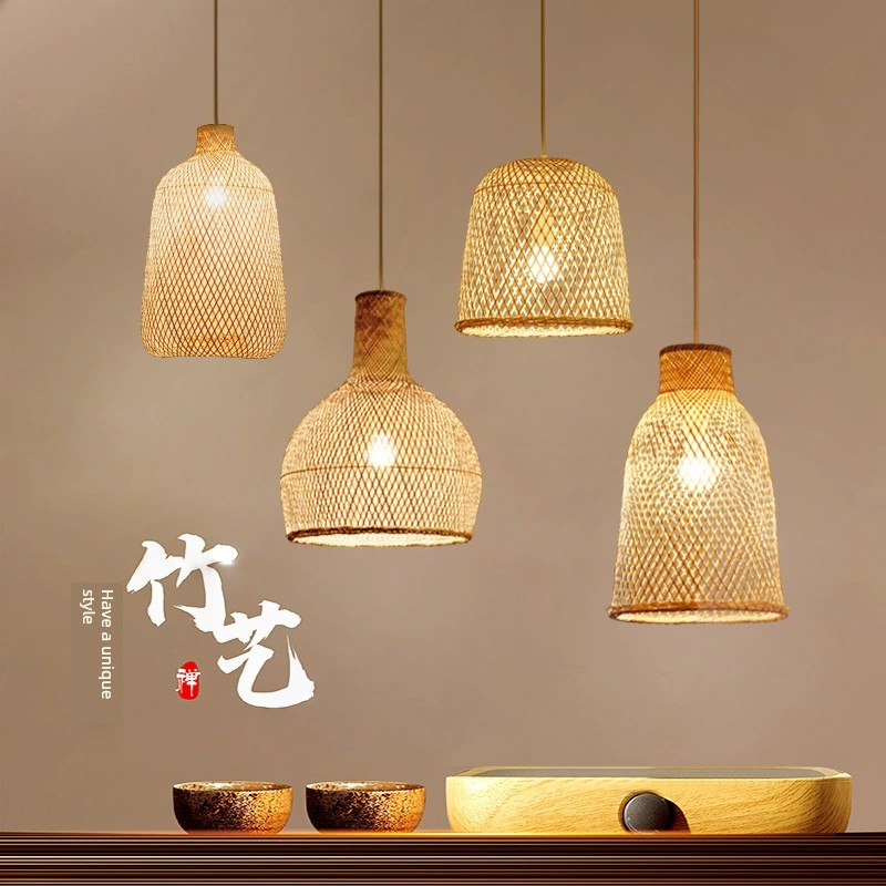 新中式手工編織藤藝吊燈 餐廳旅館茶室玄關客廳臥室創意燈具
