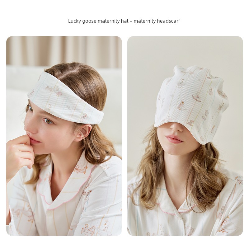 Happy Bear Maternity Hat Autumn/Winter Style for Pregnant and Postpartum Women, Large Head Circumference, Windproof Head Protection, Pure Cotton Sleep — 3