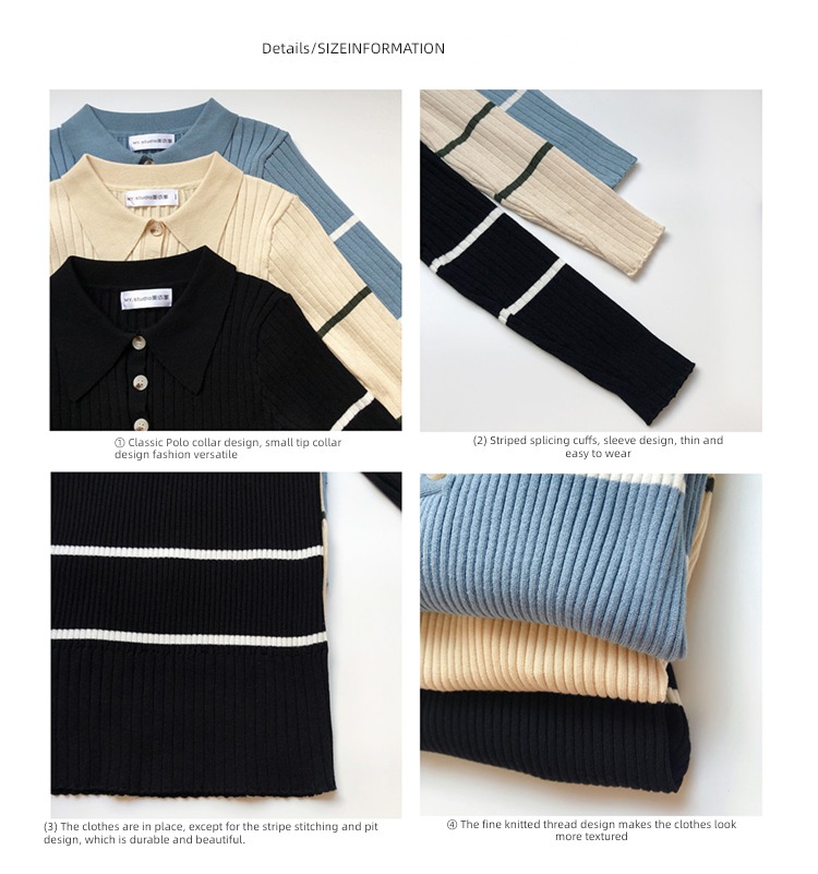 Polo knitting Early autumn Foreign style stripe Inner lap Undershirt