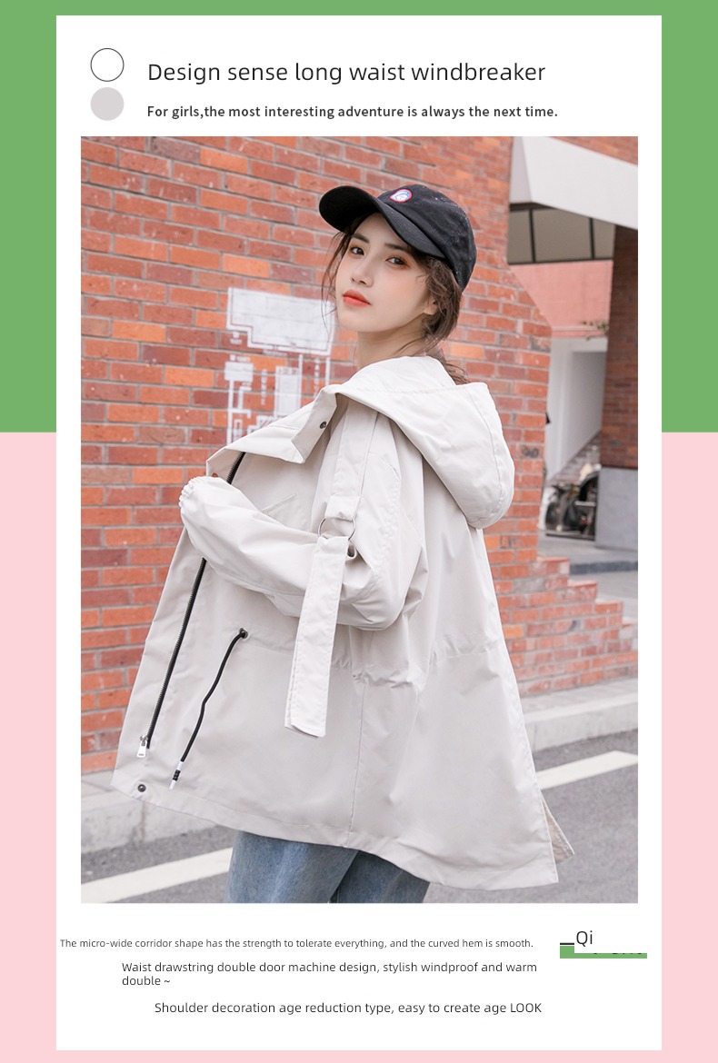 Mizi banner Big size Hooded leisure time Medium and long term Windbreaker