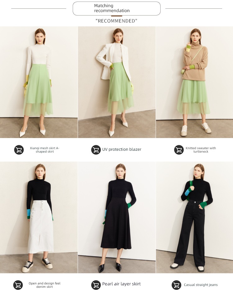 Amii2022 Half high collar Color contrast Cuff Sweater