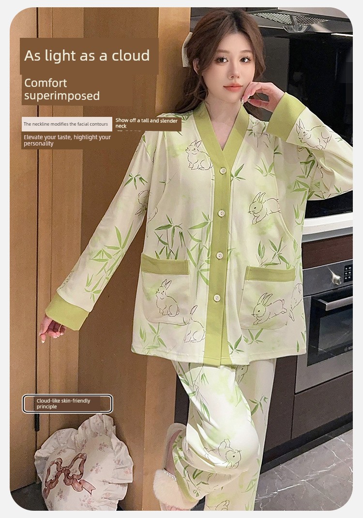 Pure Cotton Postpartum Clothing, Autumn and Winter Postpartum Nursing Pajamas for Women, Special for Breastfeeding, Spring and Autumn Maternity Home Wear, — 8