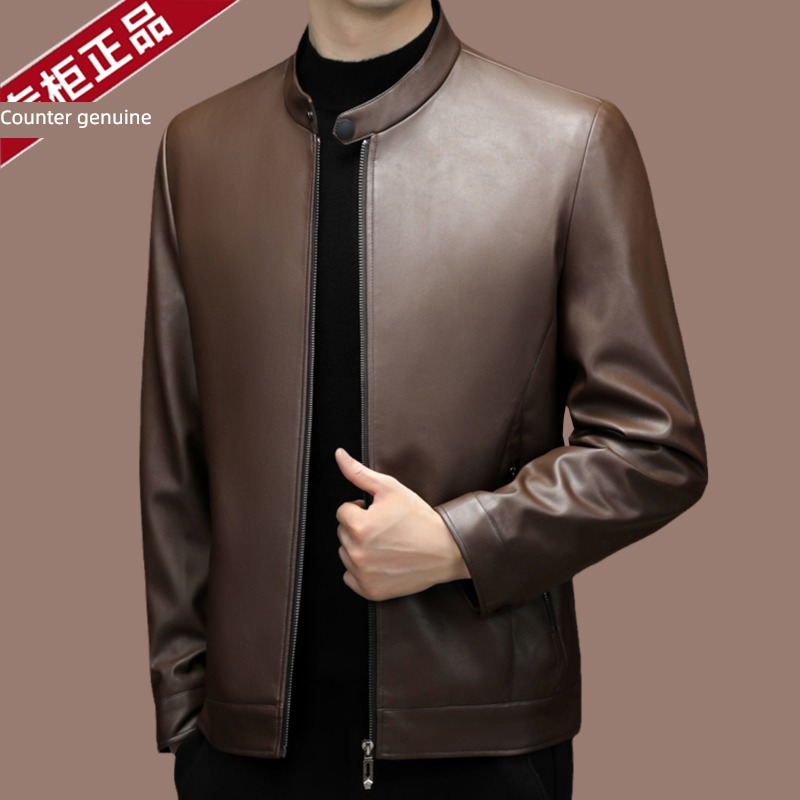 stand collar spring have cash less than that is registered in the accounts locomotive Jacket genuine leather leather clothing