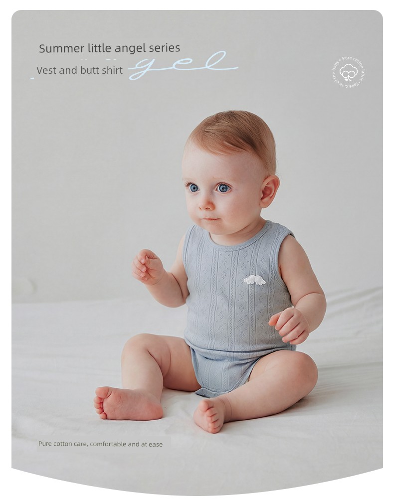 Baby Vest Romper Summer Thin Sleeveless Unisex Baby Triangle Romper Pure Cotton Newborn Onesie — 3
