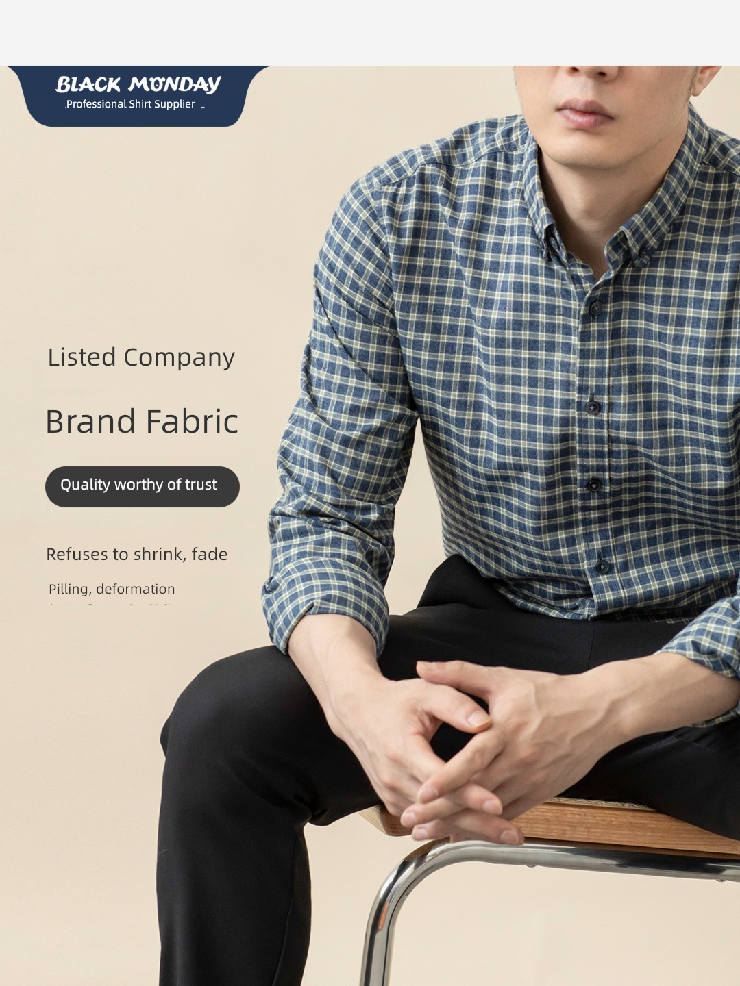 Inch shirt Ground wool cotton Plaid Long sleeve leisure time shirt