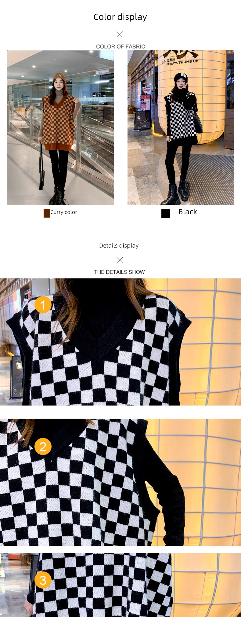 Women's wear Korean version Medium and long term black and white lattice sweater Vest