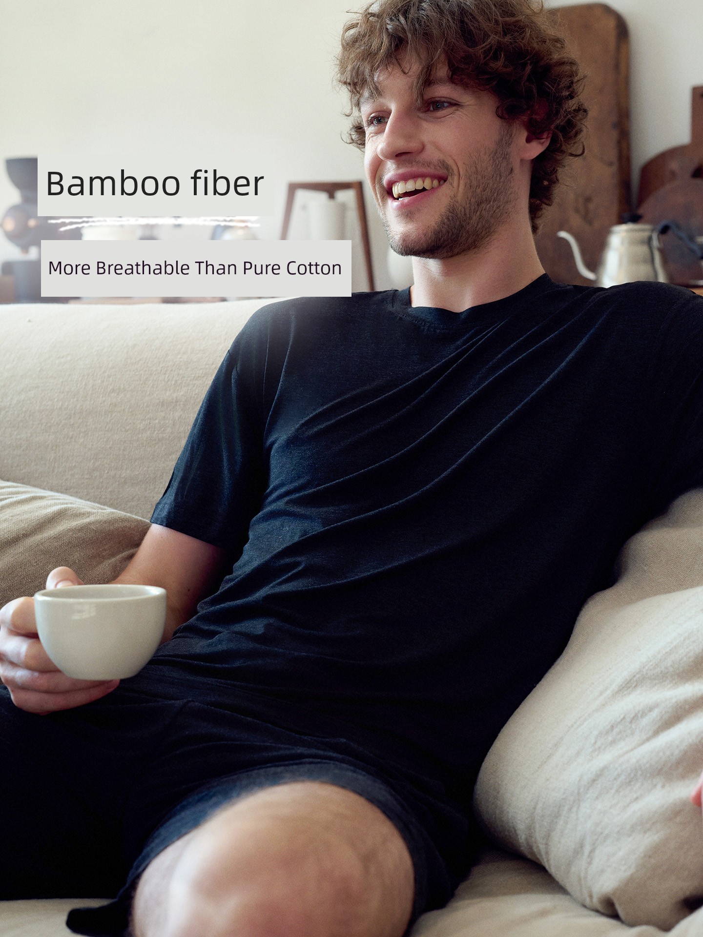 Nest Designs Men Short-Sleeved Bamboo Fiber Pajama Pants