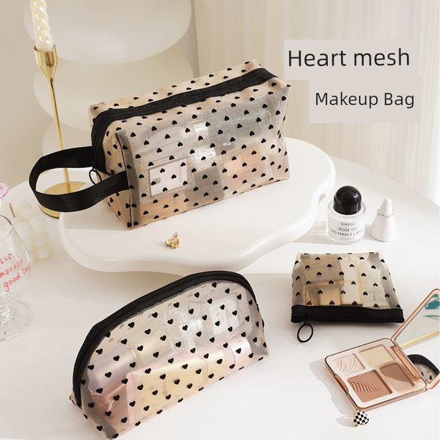 Mesh love storage bag for women portable makeup bag lipstick bag makeup bag large capacity travel toiletry bag