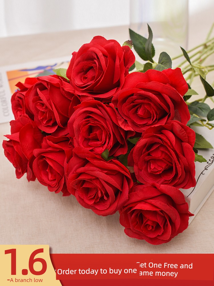 10枝仿真玫瑰花束室內家居擺件客廳餐桌插花乾燥花裝飾