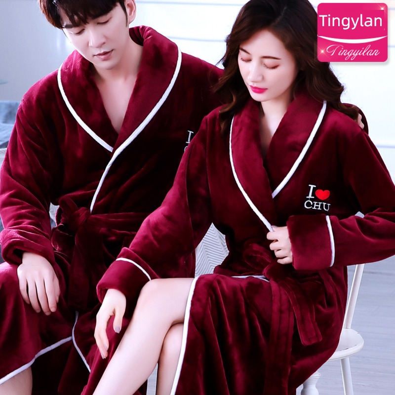 Flannel men and women lengthen Autumn and winter lovers robe