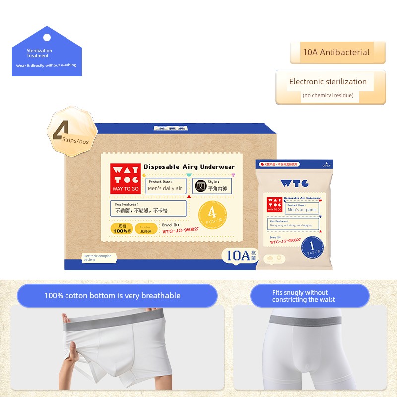 Waytogo Disposable Underwear for Men, Pure Cotton, Sterile, Individually Packaged, Daily Use, No-Wash, Medical-Grade, Seamless Boxer Briefs — 4