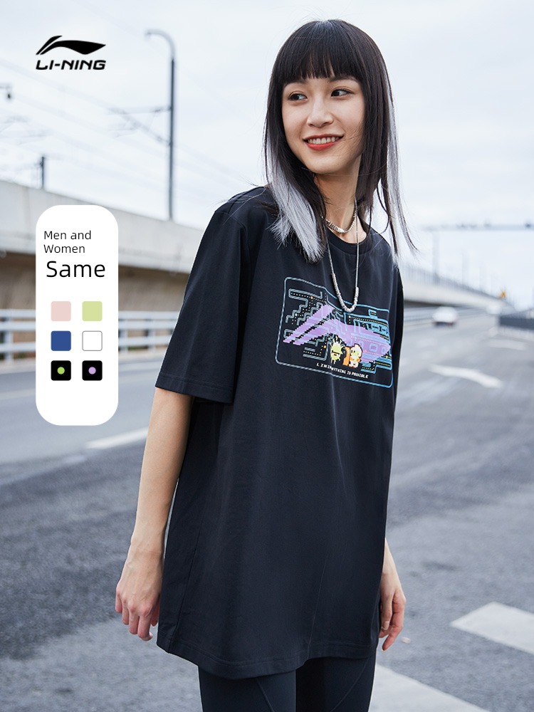 Li Ning man Official website trend Couples dress Compassionate Short sleeve